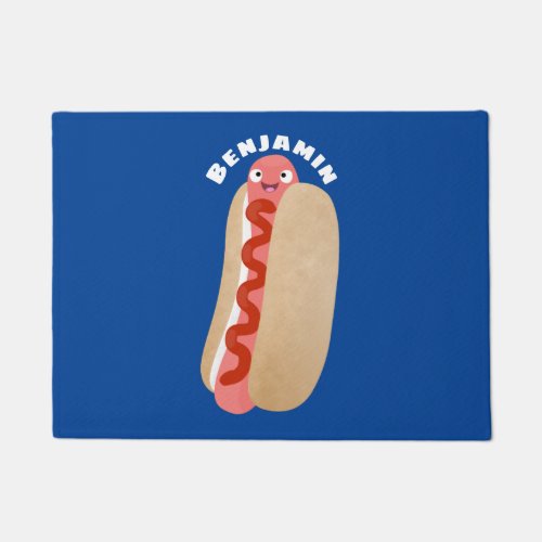 Cute funny hot dog Weiner cartoon Doormat