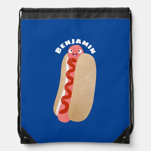 Cute funny hot dog Weiner cartoon Drawstring Bag