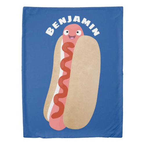 Cute funny hot dog Weiner cartoon  Duvet Cover