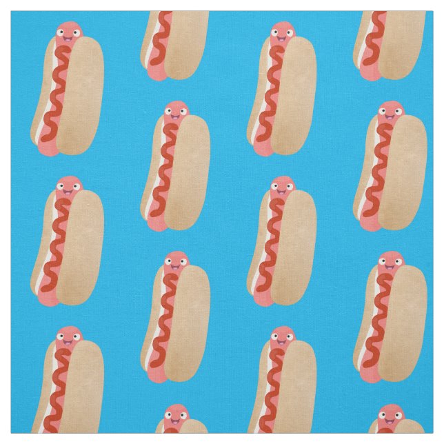 Cute funny hot dog Weiner cartoon Fabric (Swatch)