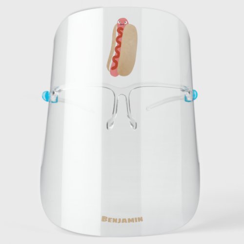 Cute funny hot dog Weiner cartoon  Face Shield