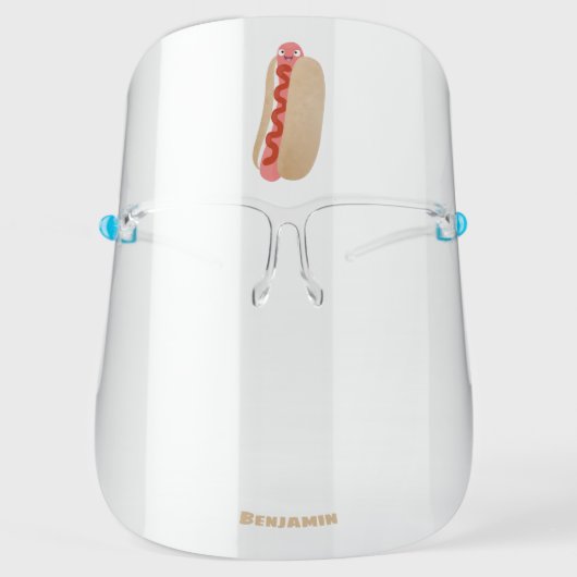Cute funny hot dog Weiner cartoon Face Shield (Front)