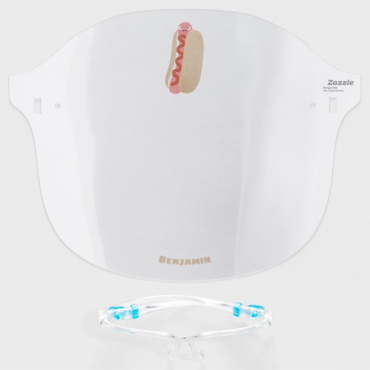 Cute funny hot dog Weiner cartoon  Face Shield (Front w/Glasses)