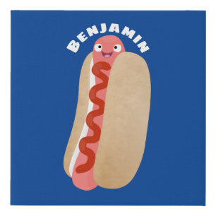 Cute funny hot dog Weiner cartoon Faux Canvas Print