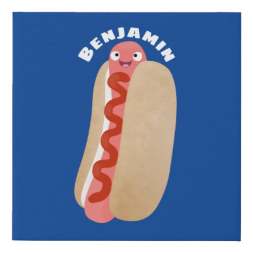 Cute funny hot dog Weiner cartoon Faux Canvas Print