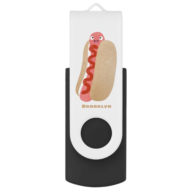 Cute funny hot dog Weiner cartoon Flash Drive (Front Vertical)