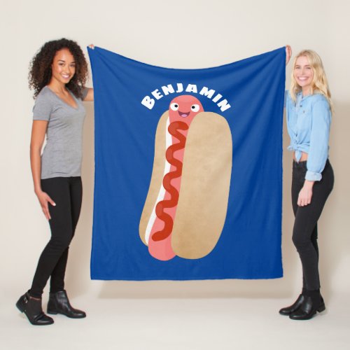 Cute funny hot dog Weiner cartoon Fleece Blanket