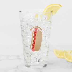 Cute funny hot dog Weiner cartoon Glass