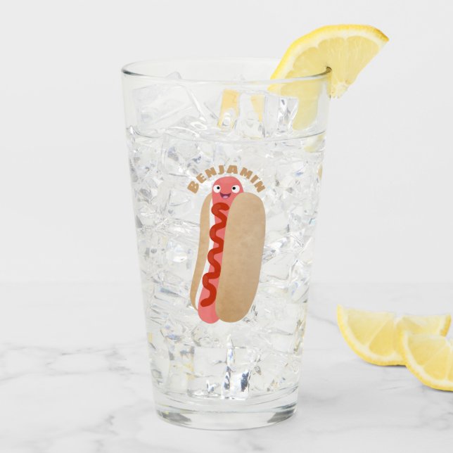 Cute funny hot dog Weiner cartoon Glass (Back Ice)