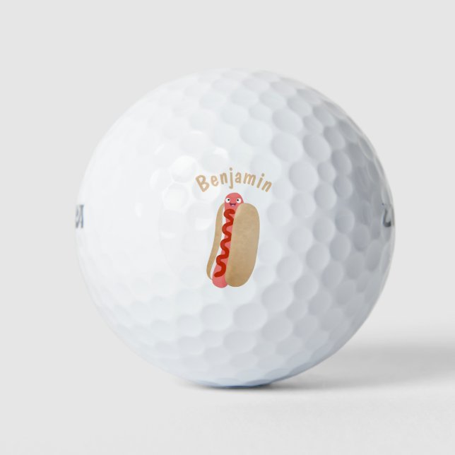 Cute funny hot dog Weiner cartoon Golf Balls (Front)