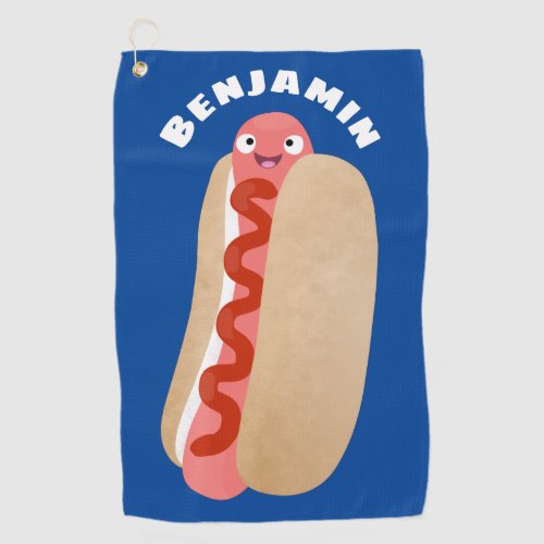Cute funny hot dog Weiner cartoon  Golf Towel
