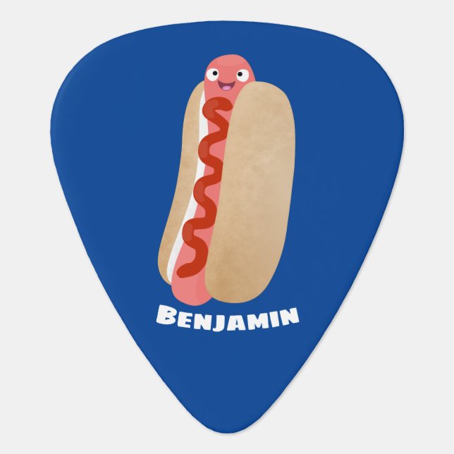 Cute funny hot dog Weiner cartoon  Guitar Pick (Front)