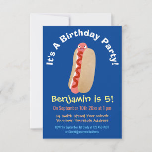 Cute funny hot dog Weiner cartoon Invitation