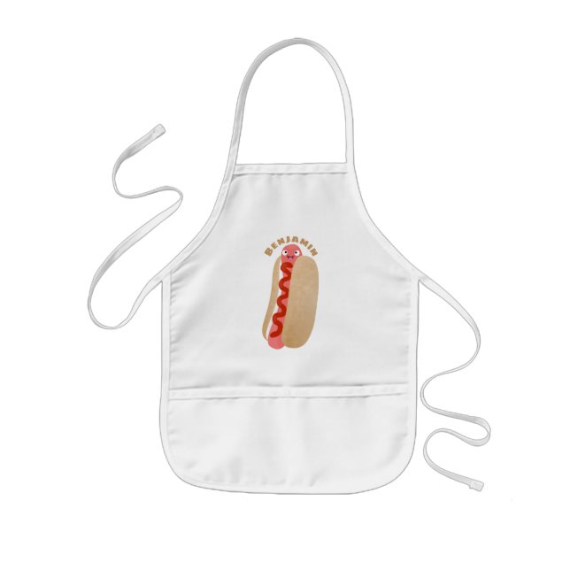 Cute funny hot dog Weiner cartoon Kids' Apron (Front)