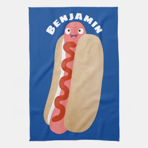 Cute funny hot dog Weiner cartoon Kitchen Towel