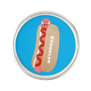 Cute funny hot dog Weiner cartoon Lapel Pin