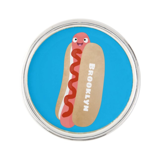 Cute funny hot dog Weiner cartoon Lapel Pin (Front)