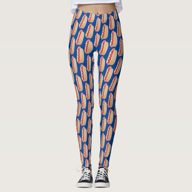Cute funny hot dog Weiner cartoon  Leggings (Front)