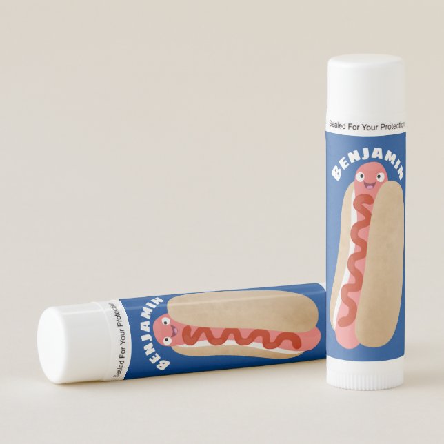 Cute funny hot dog Weiner cartoon  Lip Balm (Front)