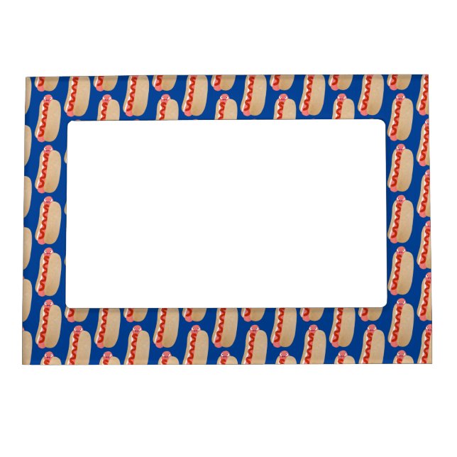 Cute funny hot dog Weiner cartoon Magnetic Frame (Front)