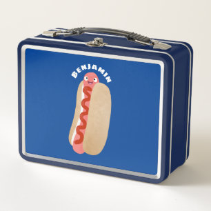 Cute funny hot dog Weiner cartoon Metal Lunch Box