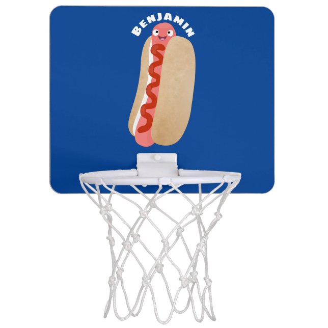 Cute funny hot dog Weiner cartoon Mini Basketball Hoop (Front)