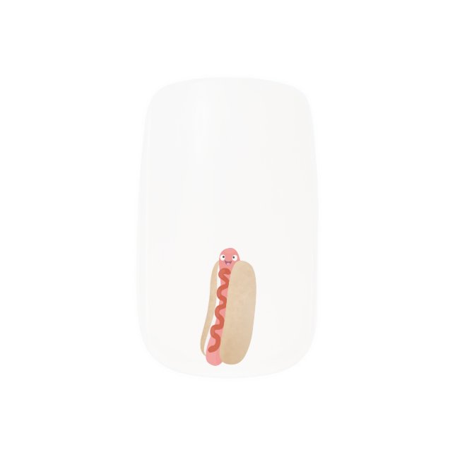 Cute funny hot dog Weiner cartoon Minx Nail Art (Left Thumb)