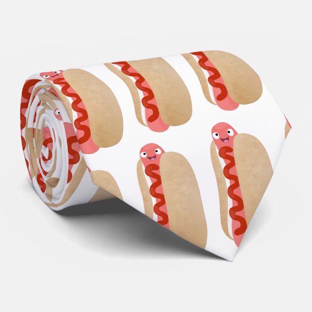 Cute funny hot dog Weiner cartoon Neck Tie (Rolled)