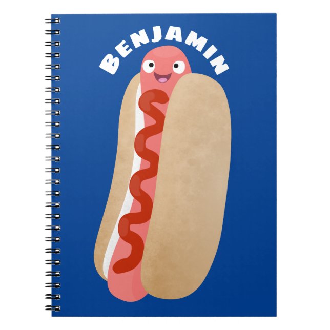 Cute funny hot dog Weiner cartoon Notebook (Front)