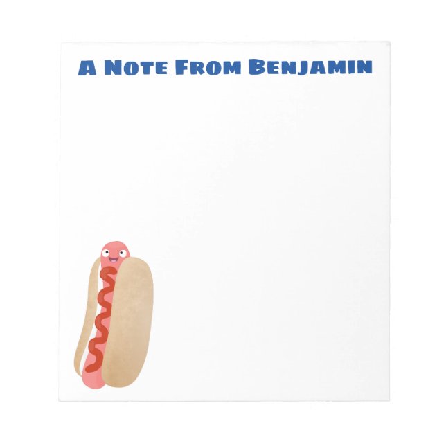 Cute funny hot dog Weiner cartoon  Notepad (Front)