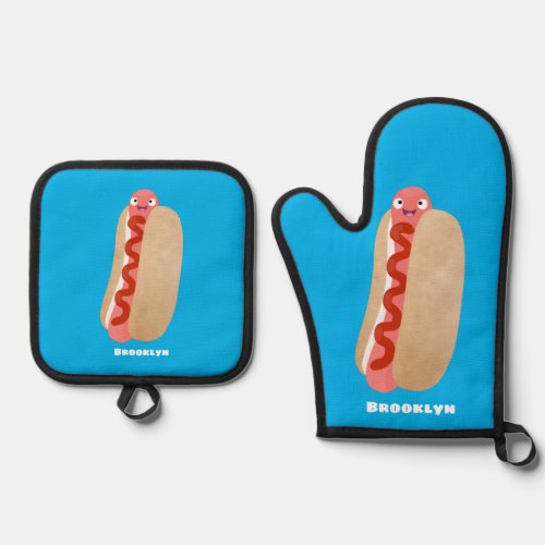 Cute funny hot dog Weiner cartoon Oven Mitt  Pot Holder Set