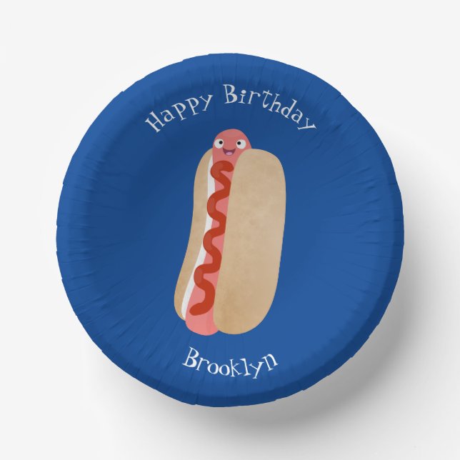 Cute funny hot dog Weiner cartoon Paper Bowls (Front)