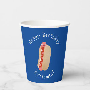 Cute funny hot dog Weiner cartoon Paper Cups