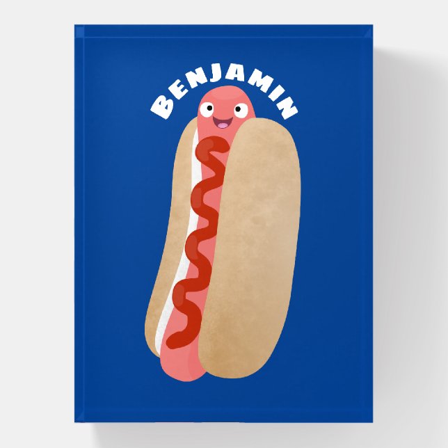 Cute funny hot dog Weiner cartoon Paperweight (Vertical)