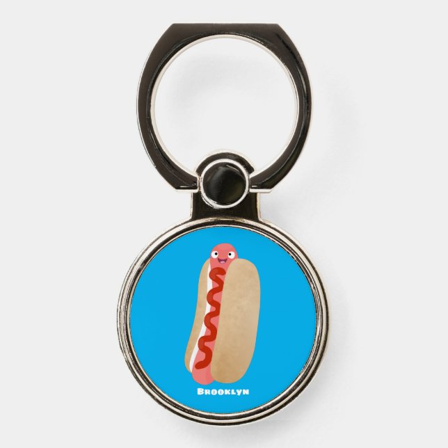 Cute funny hot dog Weiner cartoon Phone Ring Stand (Front)