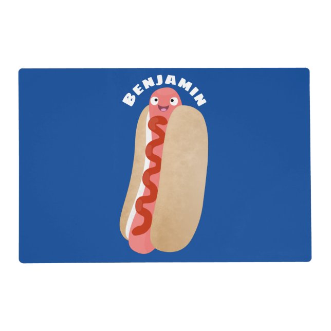 Cute funny hot dog Weiner cartoon  Placemat (Front)