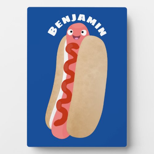 Cute funny hot dog Weiner cartoon  Plaque