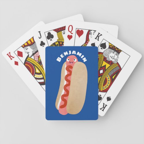 Cute funny hot dog Weiner cartoon  Poker Cards