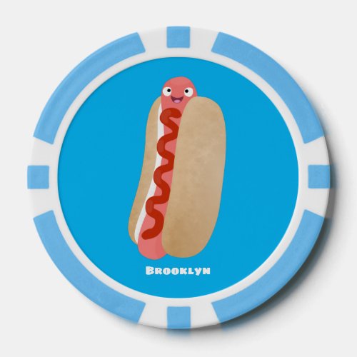 Cute funny hot dog Weiner cartoon Poker Chips