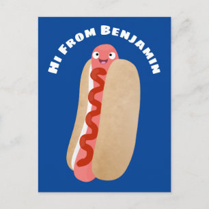 Cute funny hot dog Weiner cartoon Postcard