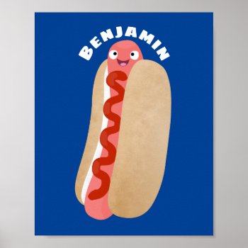 Cute Funny Hot Dog Weiner Cartoon  Poster by thefrogfactory at Zazzle