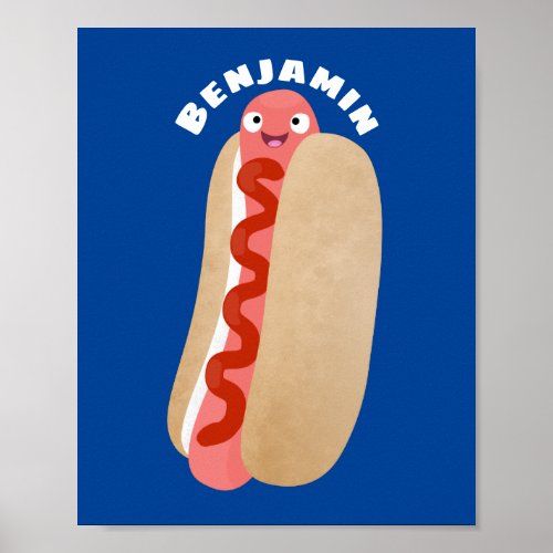 Cute funny hot dog Weiner cartoon  Poster