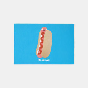Cute funny hot dog Weiner cartoon Rug