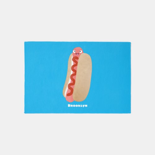 Cute funny hot dog Weiner cartoon Rug