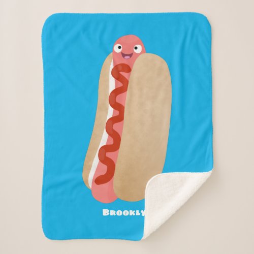 Cute funny hot dog Weiner cartoon  Sherpa Blanket