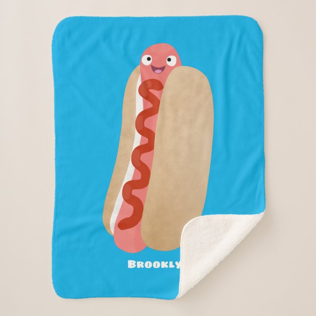 Cute funny hot dog Weiner cartoon  Sherpa Blanket (Front)