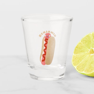 Cute funny hot dog Weiner cartoon  Shot Glass