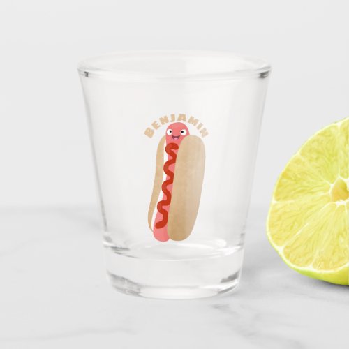 Cute funny hot dog Weiner cartoon  Shot Glass