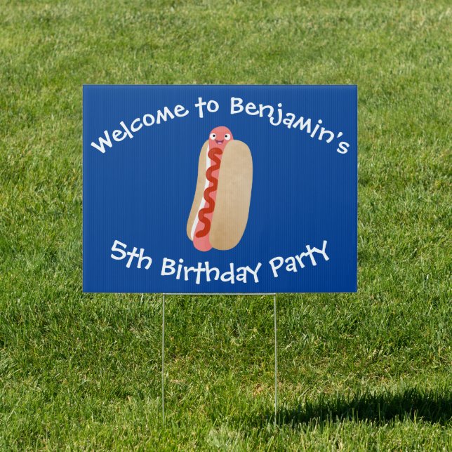 Cute funny hot dog Weiner cartoon Sign (Insitu)