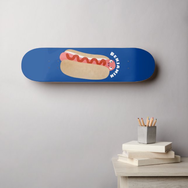 Cute funny hot dog Weiner cartoon Skateboard | Zazzle